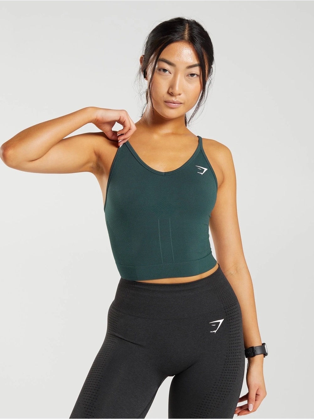 Gymshark Vital Seamless 2.0 Midi Tank Woodland Green Marl Small Crop Tank Top